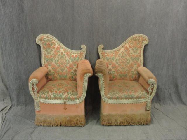 Appraisal: Pair of Upholstered Scroll Back Arm Chairs From a Queens