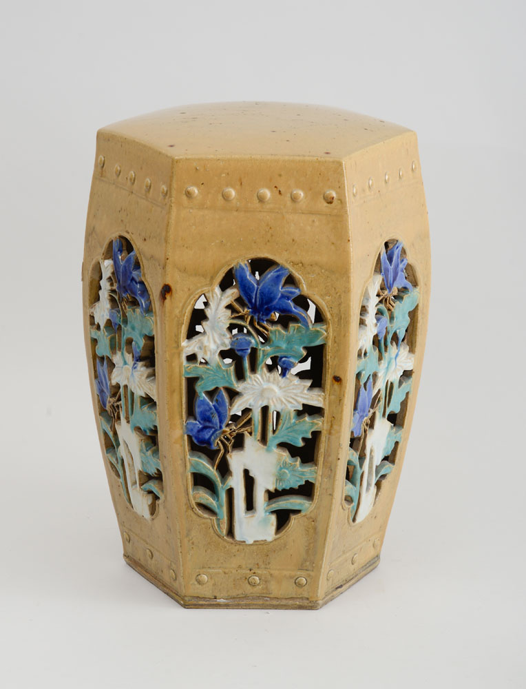 Appraisal: CHINESE FAWN-GLAZED PORCELIAN GARDEN SEAT Of hexagonal barrel form the