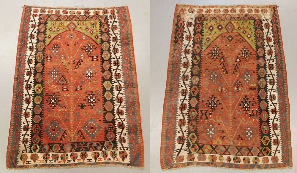 Appraisal: PR Turkish Khilim Flat Weave Prayer Rugs Turkey Circa Light