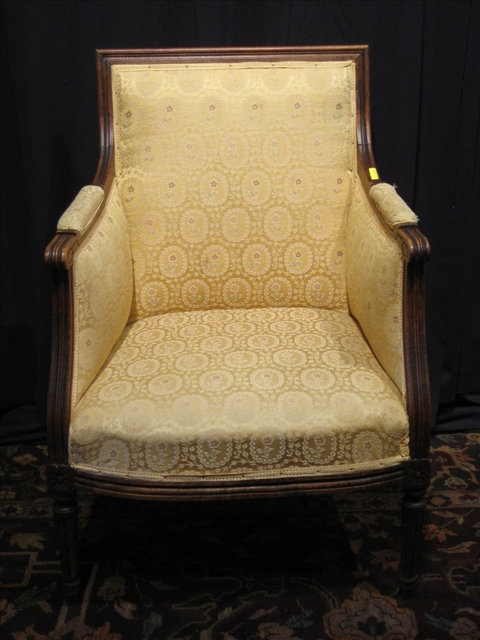 Appraisal: LOUIS XVI STYLE BEECHWOOD BERGERE Yellow upholstery - h w