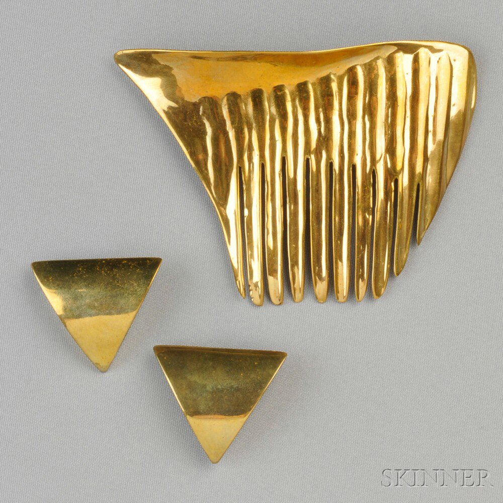 Appraisal: Brass Brooch and Earrings Robert Lee Morris an abstract brooch