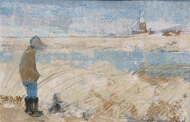 Appraisal: Pamela Downsland th Century - Figure with Dog Overlooking an