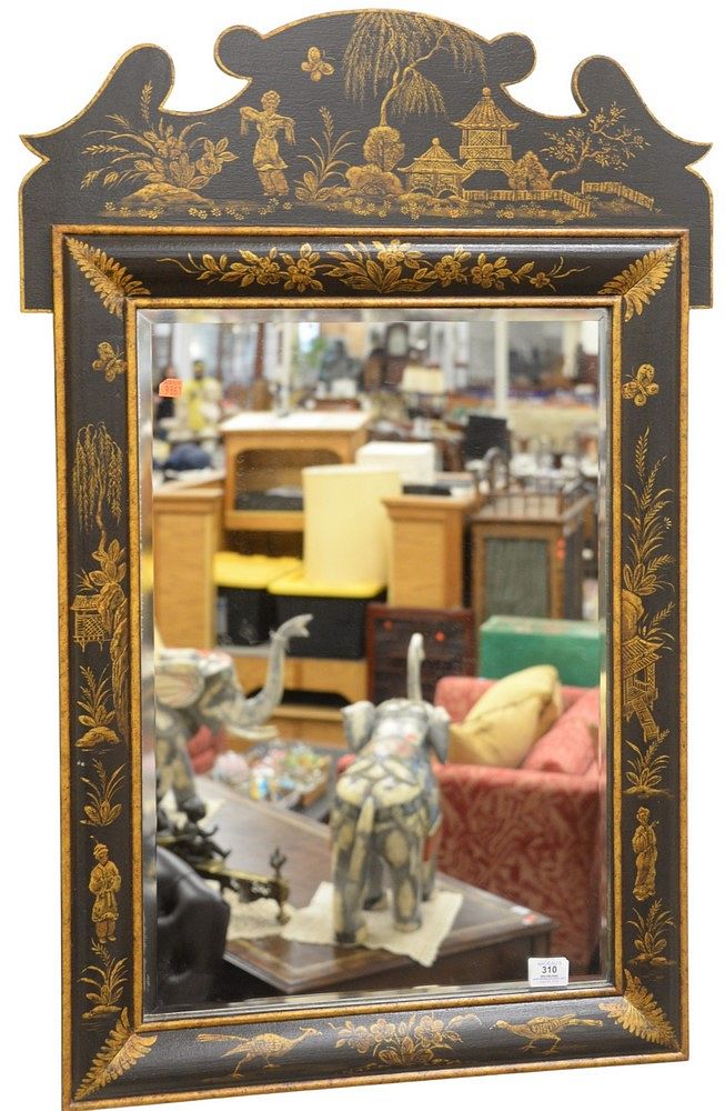 Appraisal: Chippendale Style Chinoiserie Rectangular Mirror having pagoda decoration height inches