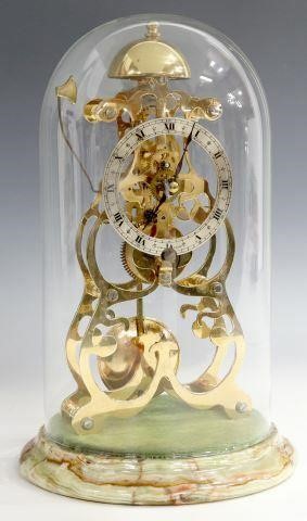 Appraisal: British skeleton clock late th c brass time-and-strike movement with