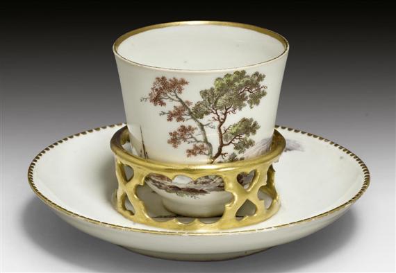 Appraisal: TREMBLEUSE' CUP AND SAUCER WITH LANDSCAPE PAINTING ZURICH CIRCA The