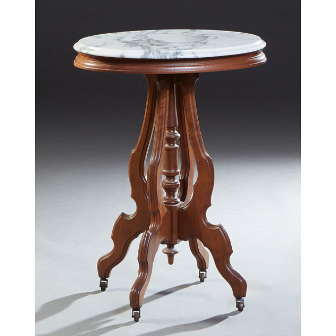 Appraisal: American Carved Walnut Marble Top Lamp Table early th c