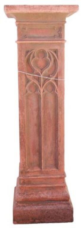 Appraisal: lot Tall Gothic style terracotta pedestal on base thc approx