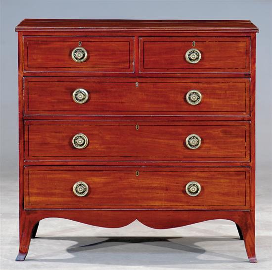 Appraisal: Georgian style inlaid mahogany chest of drawers circa rectangular top