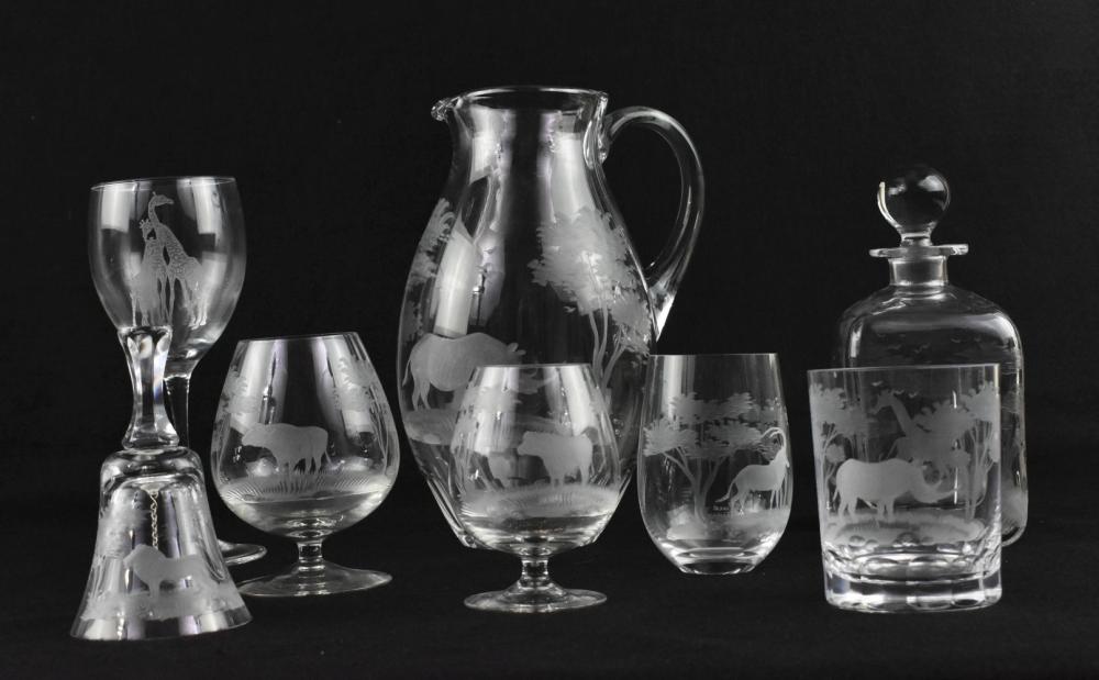 Appraisal: TWENTY-SIX PIECE ETCHED GLASS DRINKS SERVICE th Century Each etched