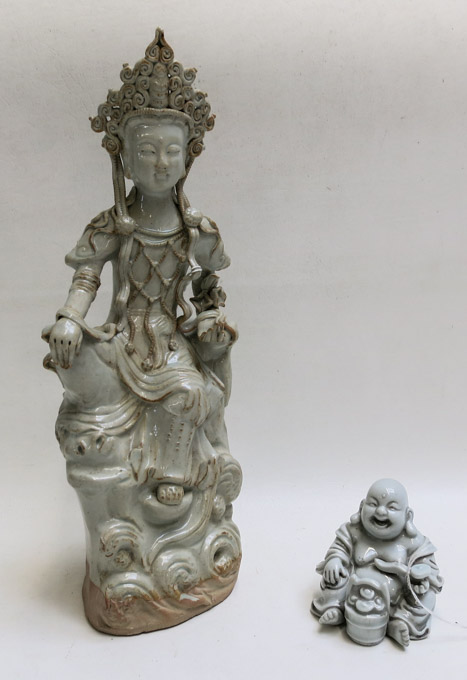 Appraisal: TWO CHINESE GLAZED PORCELAIN FIGURES H seated Buddha H Song