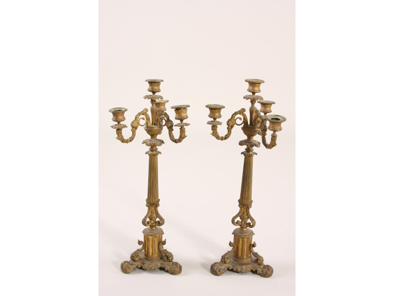 Appraisal: Pair of French Gilt Brass Candelabra early th c scrolled