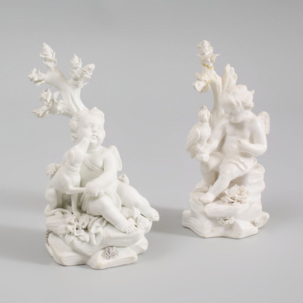 Appraisal: Pair of Derby Smear Glazed Biscuit Figures of Cherubs as