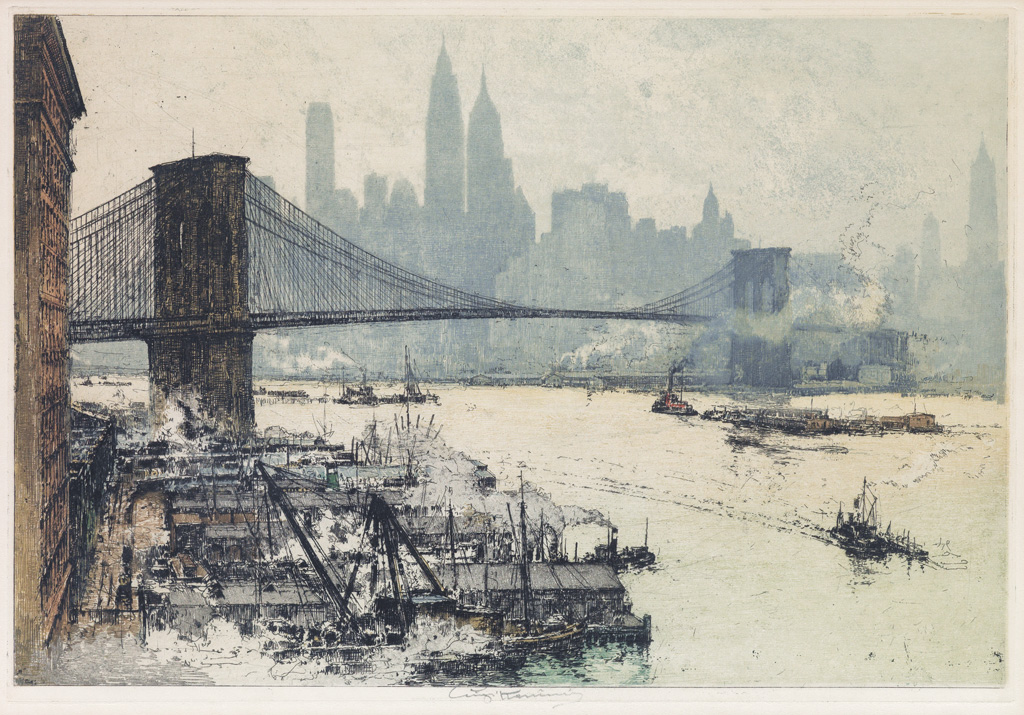 Appraisal: LUIGI KASIMIR New York Brooklyn Bridge Color etching and aquatint