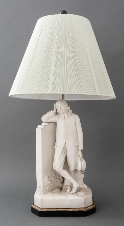 Appraisal: JOHN WESLEY PARIAN STONE STATUE MOUNTED AS LAMP Parian stone