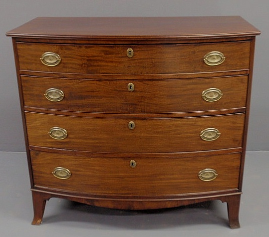 Appraisal: American Hepplewhite mahogany bow-front chest of drawers c with molded