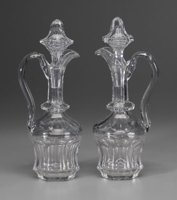 Appraisal: Pair glass ewers faceted stoppers th century - in