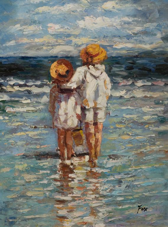 Appraisal: CHILDREN BY THE WATER'S EDGE th CENTURY oil on panel