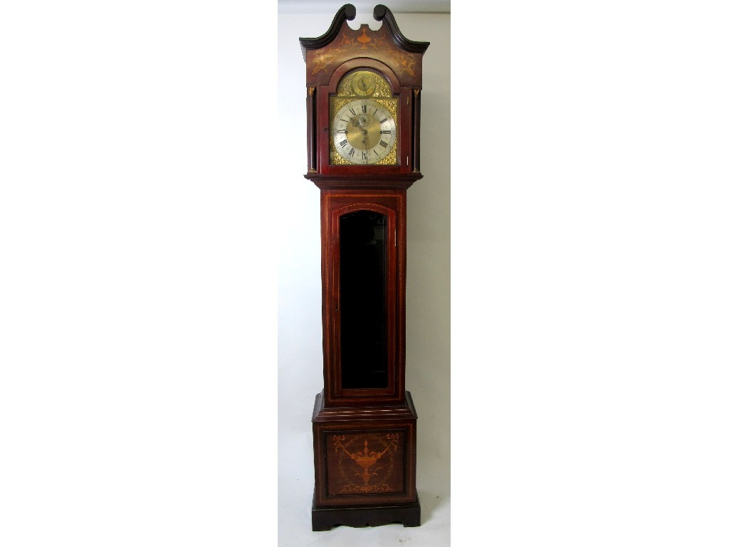 Appraisal: A Victorian mahogany inlaid longcase clock the swan shaped hood