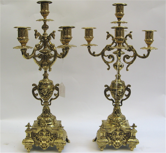 Appraisal: PAIR BRASS PLATED FIVE-LIGHT CANDELABRA polished in the th century