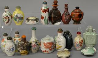 Appraisal: Group of nineteen porcelain ceramic and clay snuff bottles to