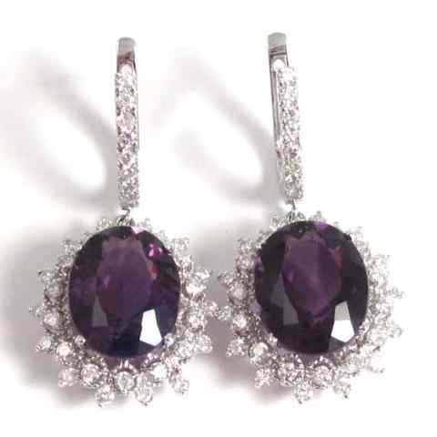 Appraisal: PAIR OF AMETHYST AND DIAMOND EARRINGS each k white gold