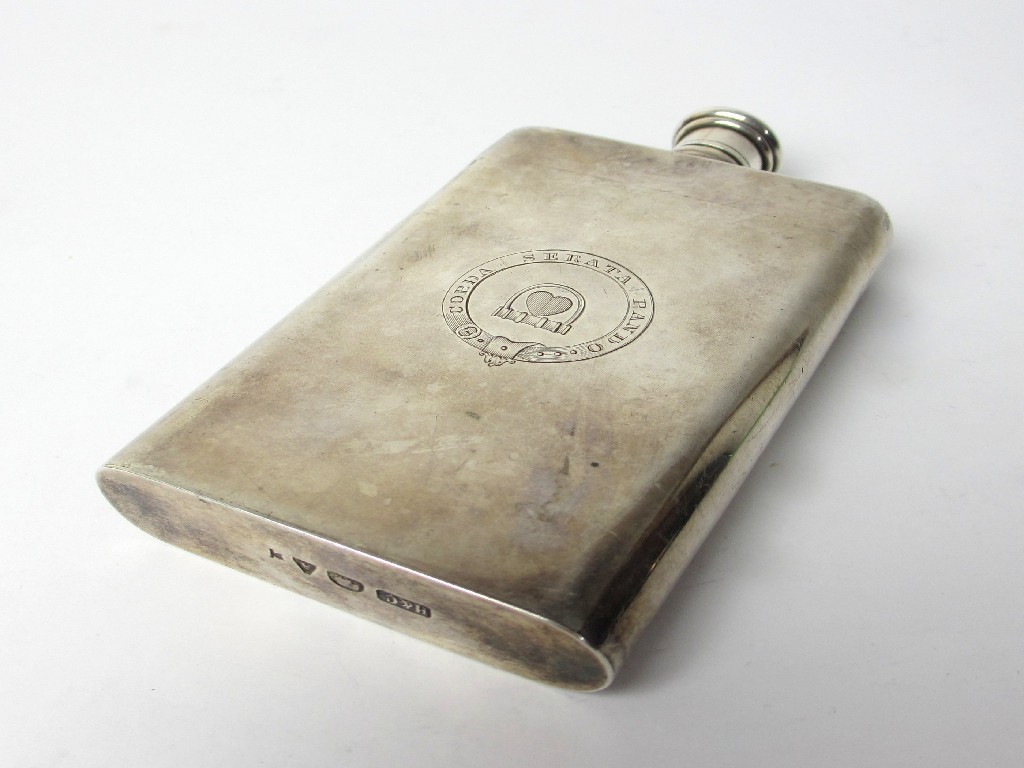 Appraisal: A silver hip flask of rectangular form with rounded sides