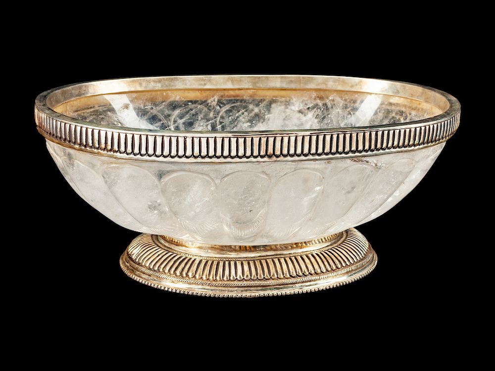 Appraisal: A Silver-Mounted Rock Crystal Bowl A Silver-Mounted Rock Crystal Bowl