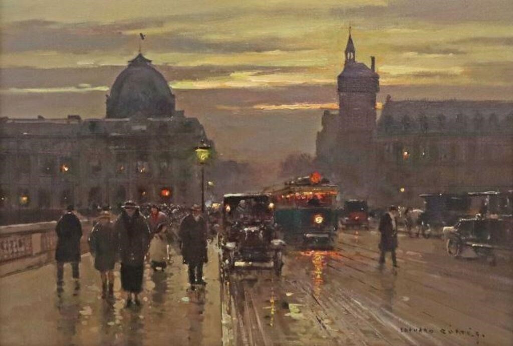 Appraisal: Framed oil on canvas painting Place du Louvre a scene