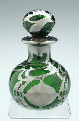 Appraisal: Silver overlay perfume emerald green bottle and stopper Gorham sterling