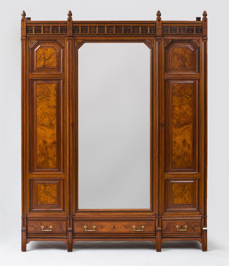 Appraisal: HERTER BROTHERS ATTRIBUTION SINGLE-DOOR ARMOIRE Walnut burl walnut veneer various