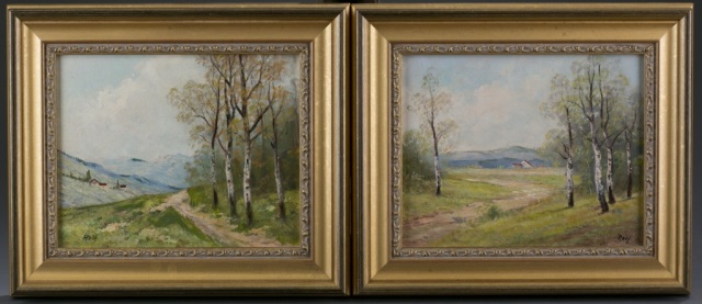 Appraisal: Two Early th c Mountain Landscapes Oil on Board Signed