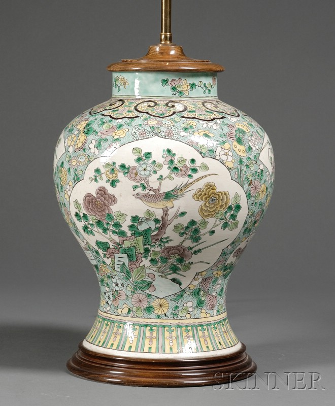 Appraisal: Baluster Jar China th century famille verte decoration of reserves