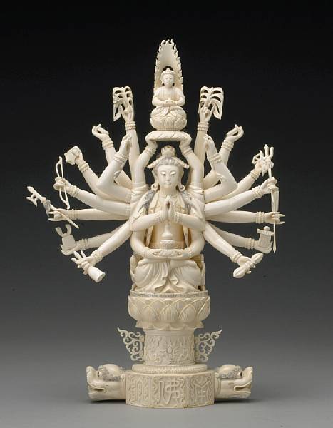 Appraisal: A pieced ivory figure of Guanyin th Century The multi-armed