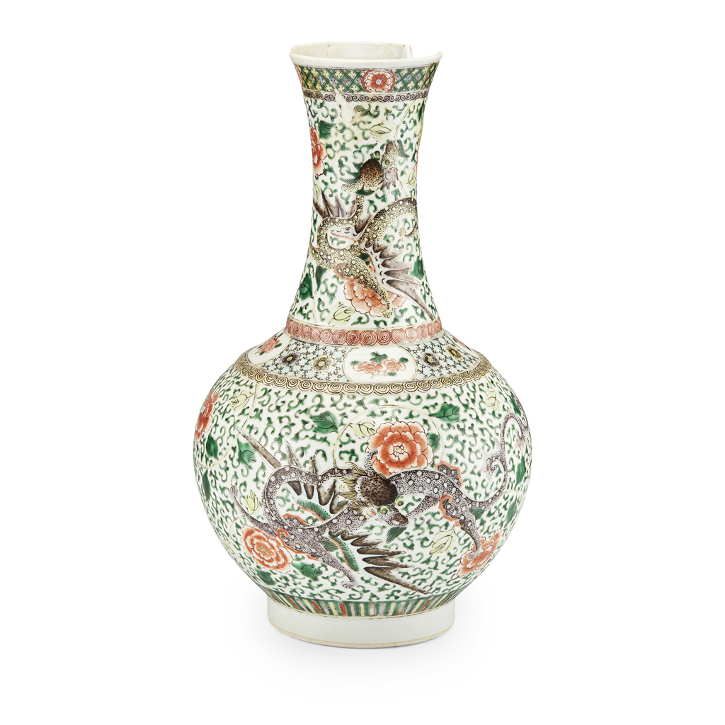 Appraisal: FAMILLE VERTE BOTTLE VASE with thick foot rim and lappet