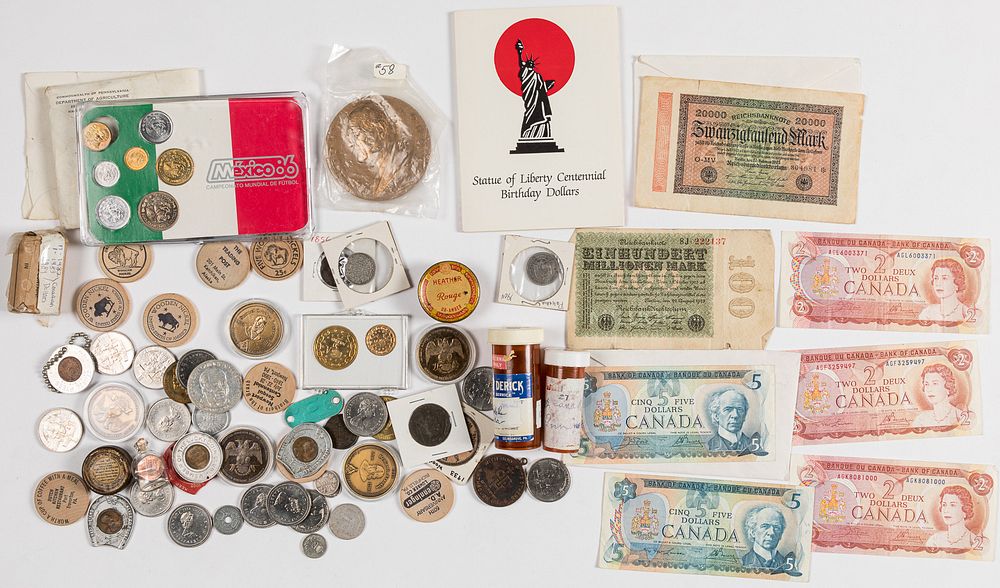 Appraisal: Miscellaneous foreign coins and currency etc Miscellaneous foreign coins and