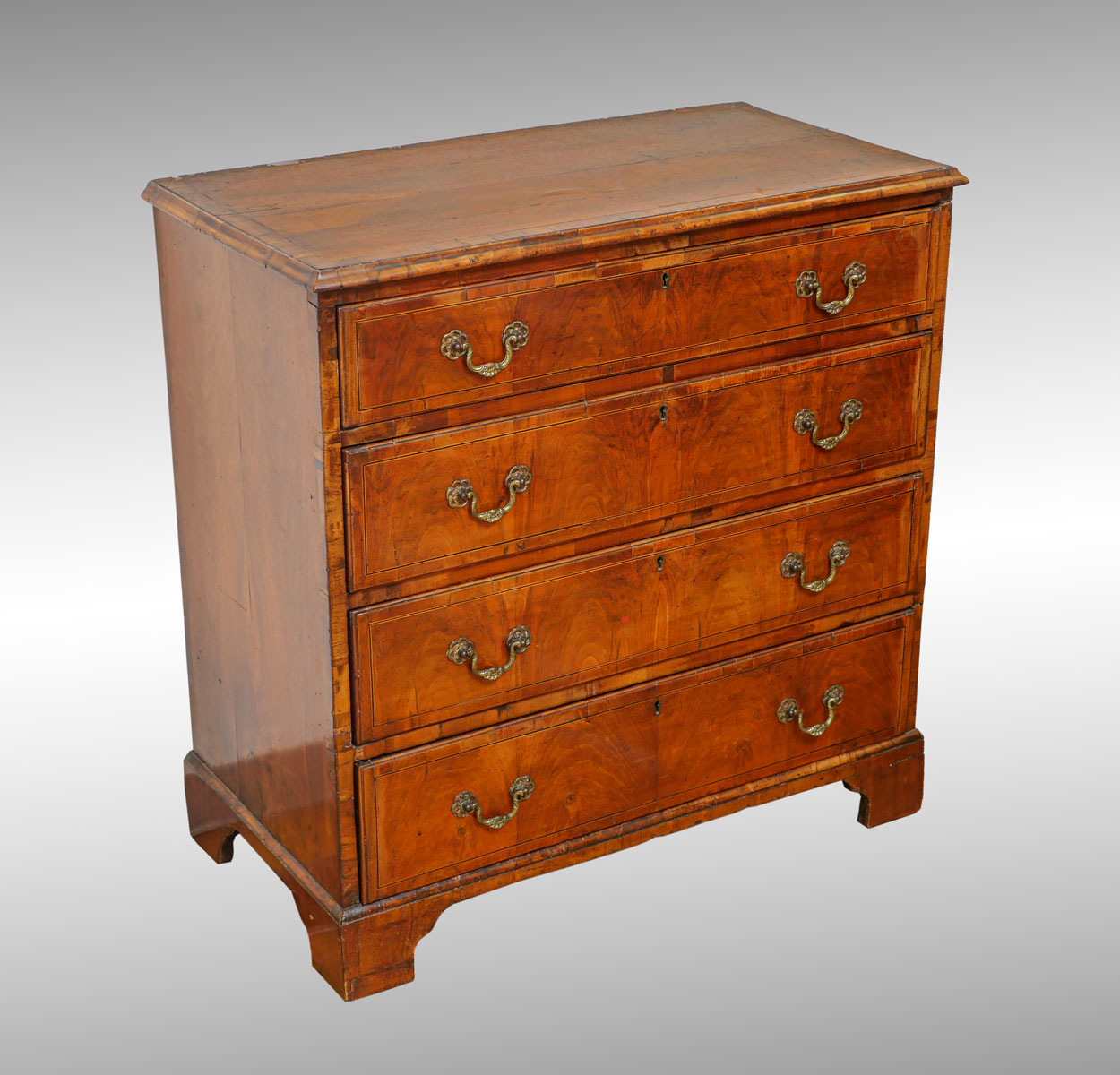 Appraisal: EARLY FOUR DRAWER BANDED CHEST - Drawer chest with scrolling