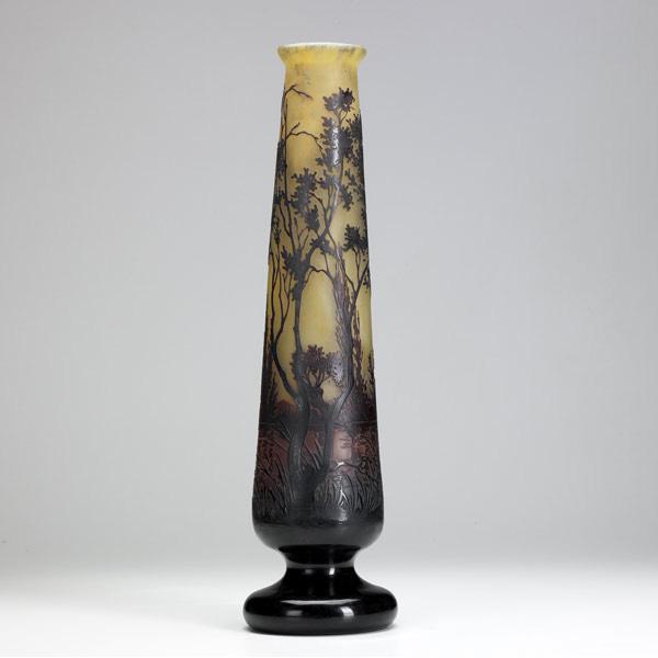 Appraisal: DAUM Tall tapering cameo glass vase with a marsh scene