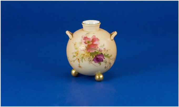 Appraisal: Royal Worcester Blush Triple Footed Two Handled Pot Circa inches