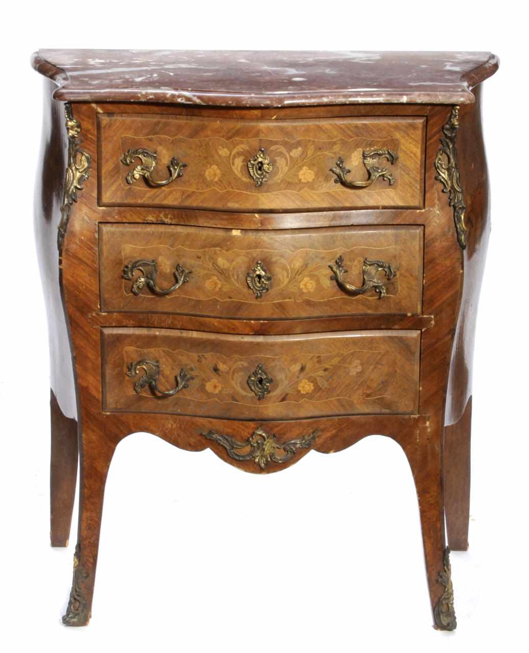 Appraisal: A Louis XV style marquetry inlaid walnut commode late th