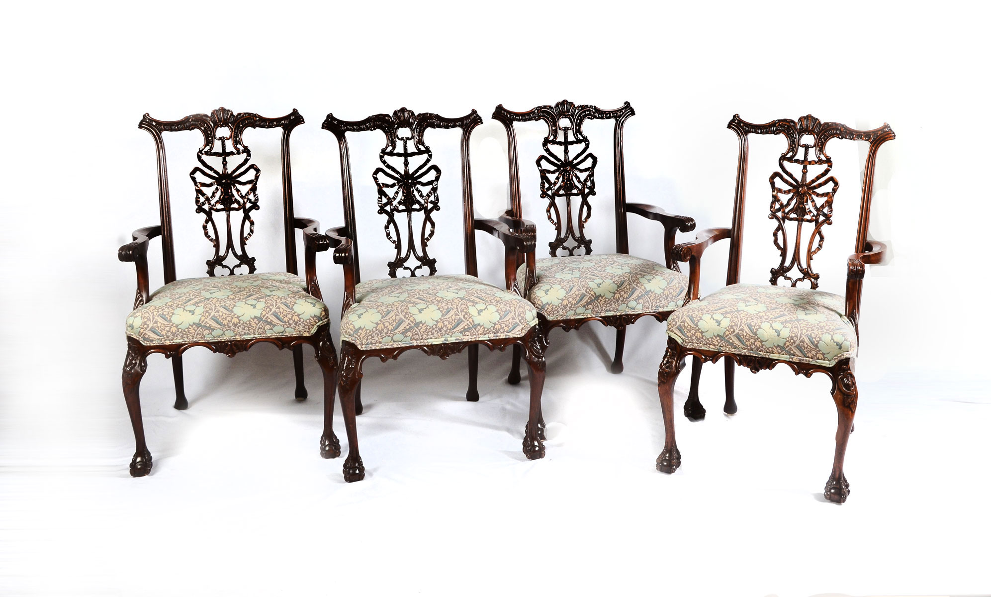 Appraisal: CARVED CONTEMPORARY CHIPPENDALE CHAIRS Chippendale chairs having a pierced shell