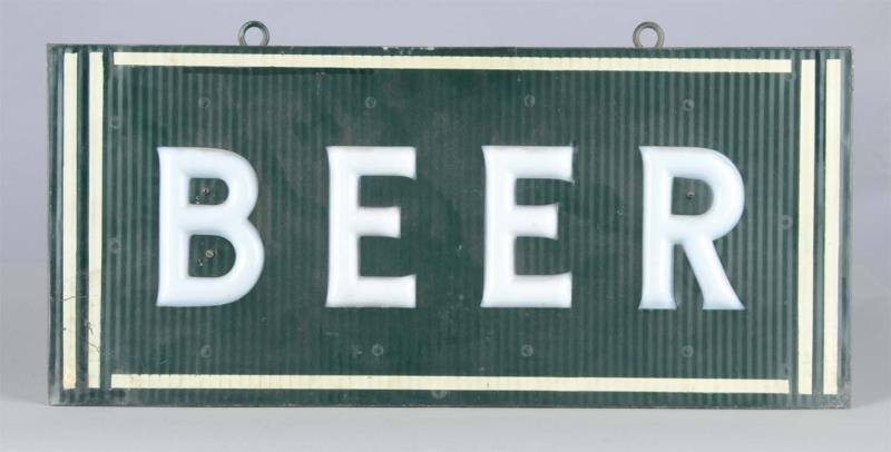 Appraisal: Beer Hanging Lighted Advertising Sign This green and white ribbed