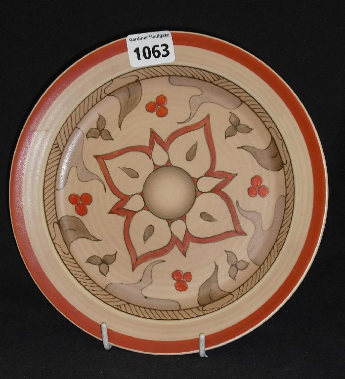 Appraisal: Persian' plate painted in shades of red on a pinky-brown