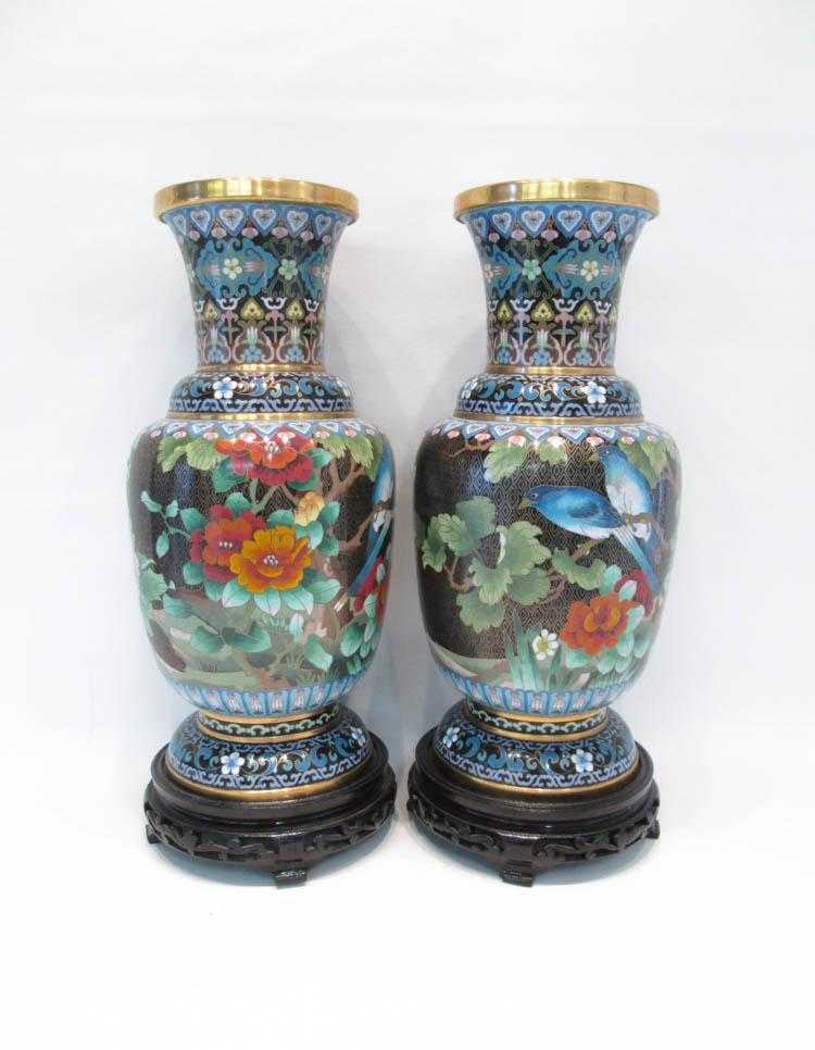 Appraisal: PAIR OF CHINESE CLOISONNE BALUSTER VASES with copper cloisons and