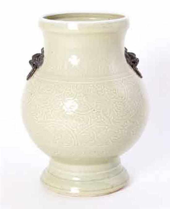 Appraisal: Chinese celadon porcelain vase th th century baluster form with