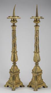 Appraisal: Gilt bronze pricket sticks h Pair of gilt bronze Neoclassical