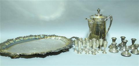 Appraisal: COLLECTION OF SILVER PLATED TABLE WARE Comprising twelve cordials seven