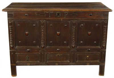 Appraisal: A late th century oak mule chest the hinged moulded