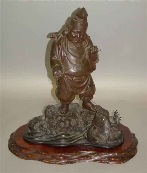 Appraisal: JAPANESE BRONZE SCULPTURE OF EBISU Meiji period circa the jolly