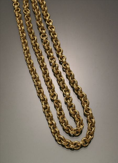 Appraisal: Opera Length Tested -Karat Yellow-Gold Corrugated Circular-Link Necklace Weight dwt