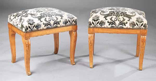 Appraisal: A Pair of Directoire Inlaid Fruitwood Footstools square seat with